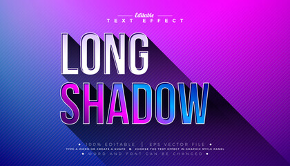 Long Shadow 3D Text Effect Design. Editable and Scalable Vector Graphic Style Effect with White and Gradient Typography Lettering and Long Shadow on Blue Violet Background. Premium Illustration
