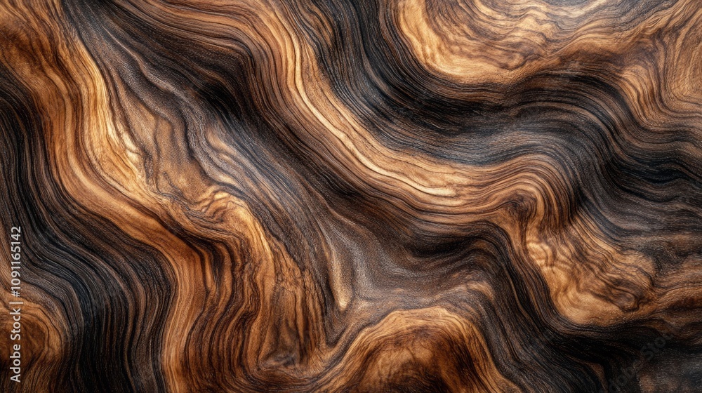 Poster a piece of wood with a wavy pattern and a brown color