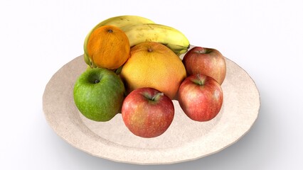 fruits in plate with white background