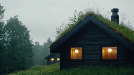 Obraz premium Sustainable living eco-friendly homes amidst nature oil drilling impact modern design tranquil environment