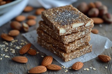 Classic Granola Bars with Nuts and Seeds: A stack of granola bars filled with almonds