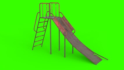 abandoned children slide with green background