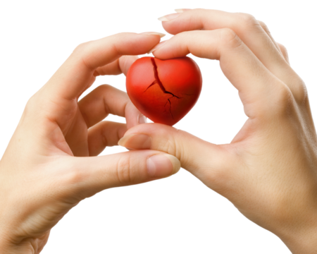 Broken red heart in hands