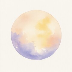 Watercolor, a simple, hand-drawn doodle of the moon in soft pastel tones on a white background