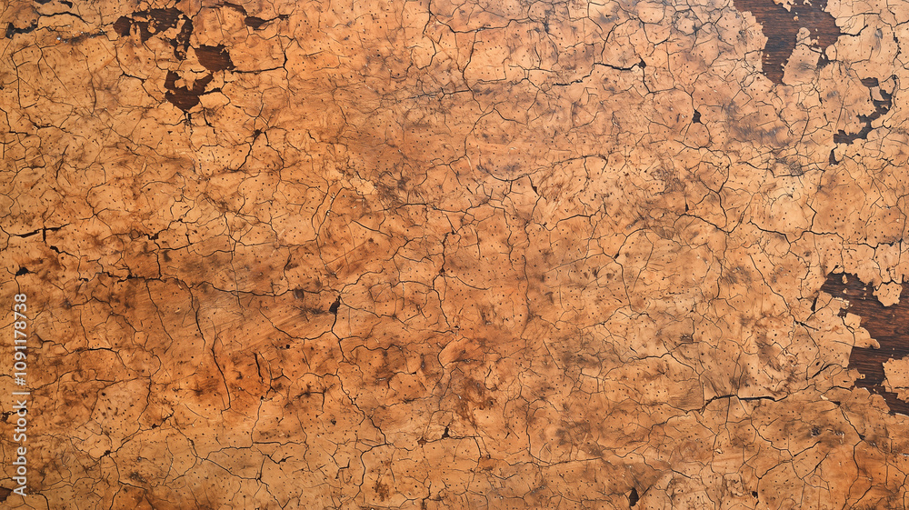 Aufkleber textured corkboard surface with natural cracks and earthy tones, viewed from above. intricate pattern and warm colors create rustic and organic feel