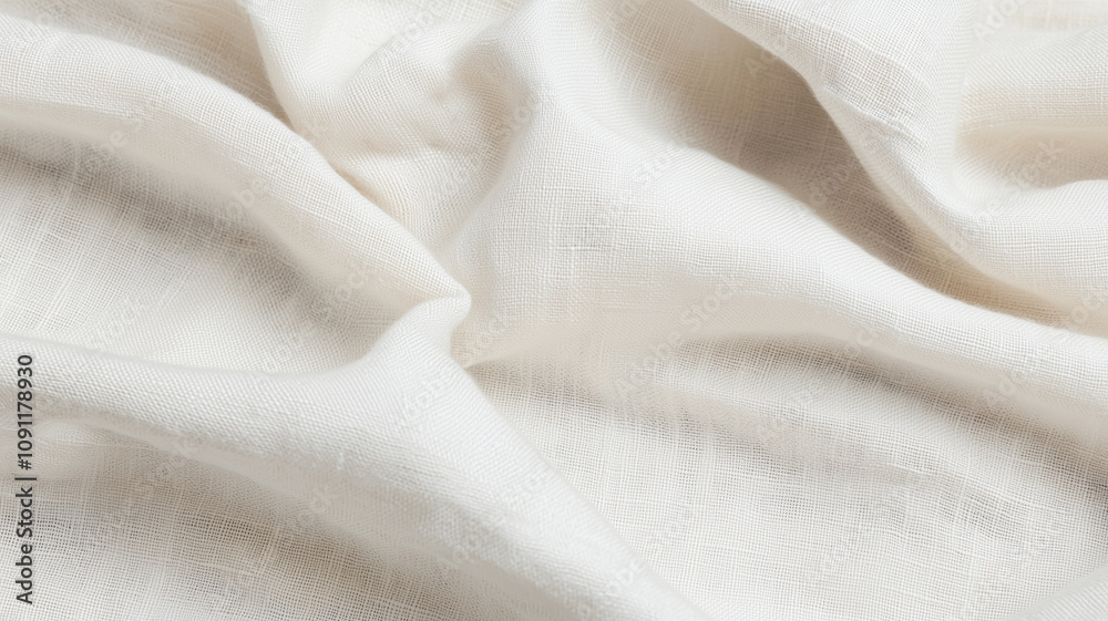 Poster soft white cotton fabric with textured surface, gently folded and draped, creating serene and elegan