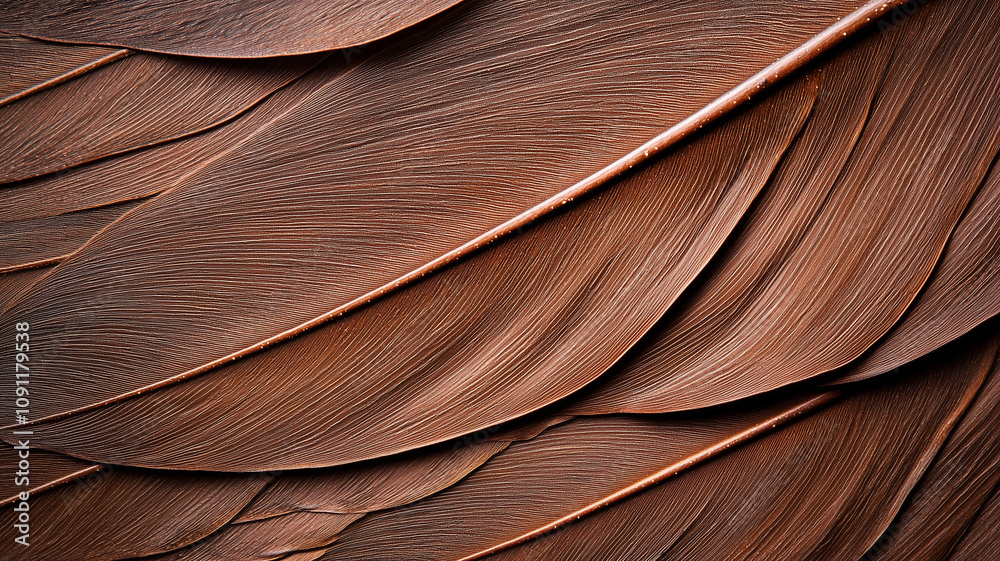 Aufkleber close up view of layered brown feathers showcasing intricate texture and detail. image highlights na