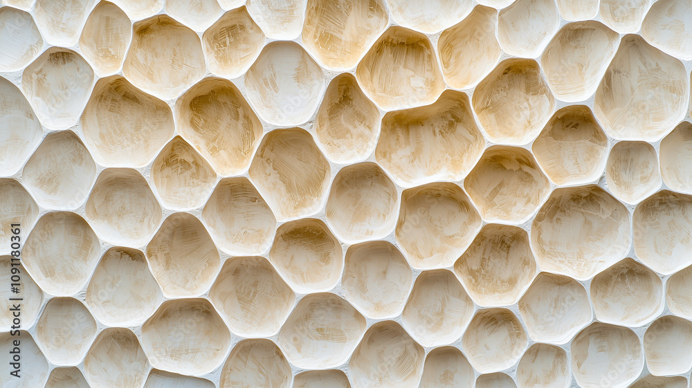 Poster top view of honeycomb pattern texture, showcasing hexagonal shapes in natural, earthy tone. intricat