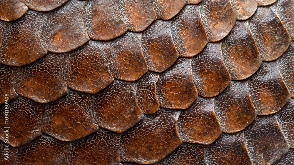 Poster close up of textured brown lizard skin with overlapping scales, showcasing intricate patterns and na