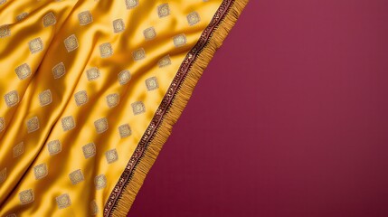 Obraz premium Elegant yellow silk drapery textiles showcase indoor studio warm lighting artistic perspective home decor inspiration