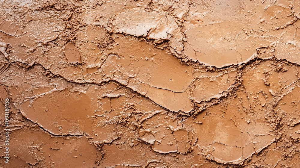 Poster close up view of cracked mud texture, showcasing intricate patterns and earthy tones, perfect for ba