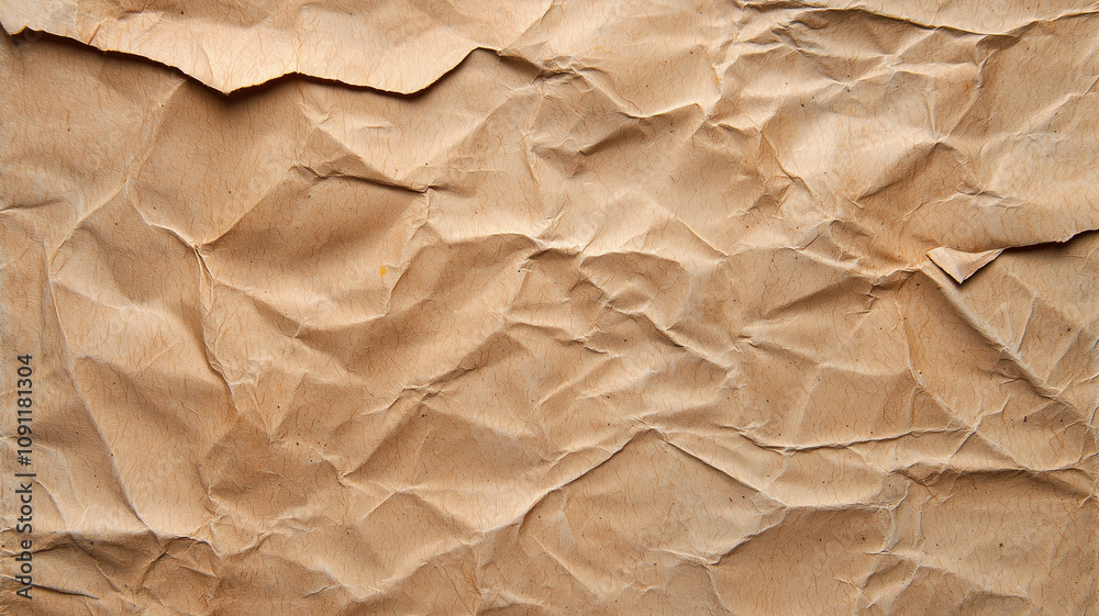 Aufkleber textured, crumpled brown paper surface with visible creases and folds, creating aged and rustic appe
