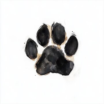 A dog or cat's paw print graphic illustration. Perfect for decoration, design, crafts, scrapbooking, pet tags. Hand-drawn watercolour illustration on white background.