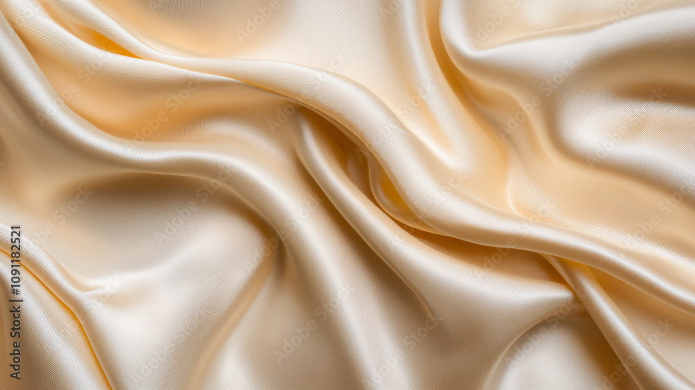 Poster smooth, luxurious cream silk fabric with elegant folds and soft texture, creating sense of elegance 