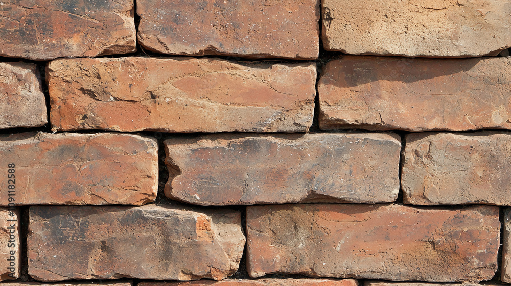 Aufkleber Rough brick texture in top view showcasing natural, earthy tones and rugged surface of bricks, creating rustic and authentic appearance