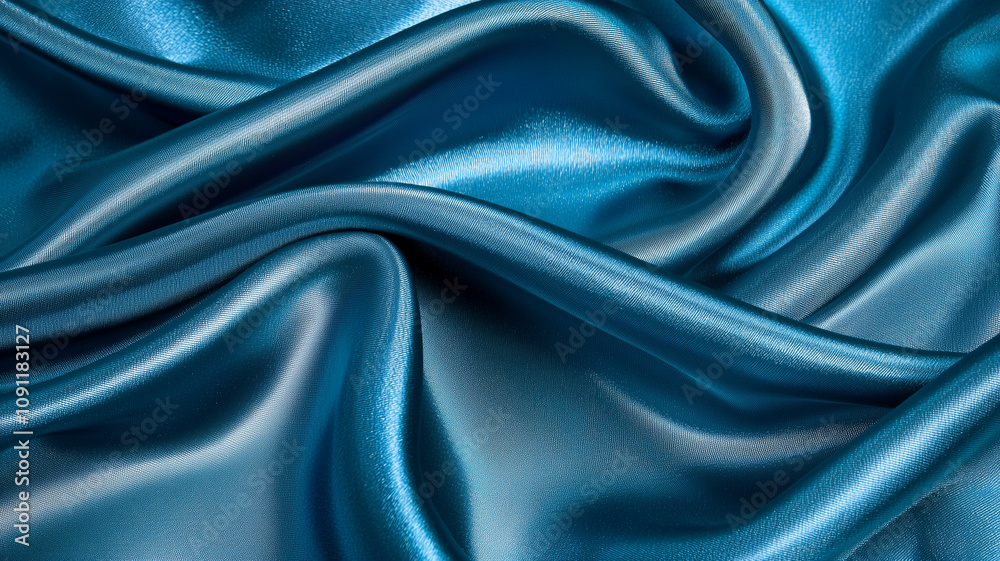 Poster luxurious blue silk fabric with smooth, flowing texture, creating elegant and sophisticated appearan