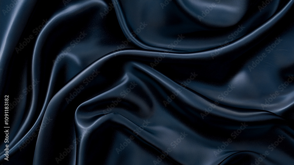 Poster luxurious black silk fabric with smooth, flowing texture, creating elegant folds and glossy sheen. p