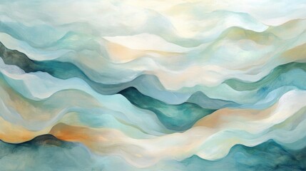 Fototapeta premium Calm Abstract Ocean Waves with Soft Blue and Green Tones, Fluid Brush Strokes and Gentle Variations in Color Creating a Serene and Tranquil Atmosphere