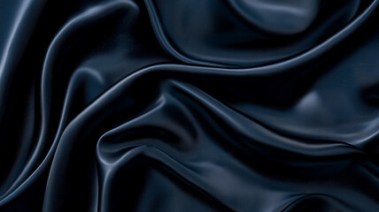 Fototapeta premium Luxurious black silk fabric with smooth, flowing texture, creating elegant folds and glossy sheen. Perfect for fashion, design, and textile backgrounds