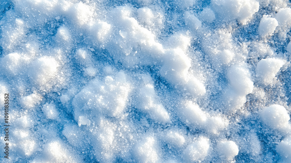 Poster close up view of textured snow with soft, fluffy appearance, capturing intricate details of icy surf