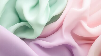 Obraz premium Soft and Elegant Fabric Textures in Pastel Colors Featuring Light Green, Pink, and Lavender Draped in an Artistic Arrangement for Background or Decoration