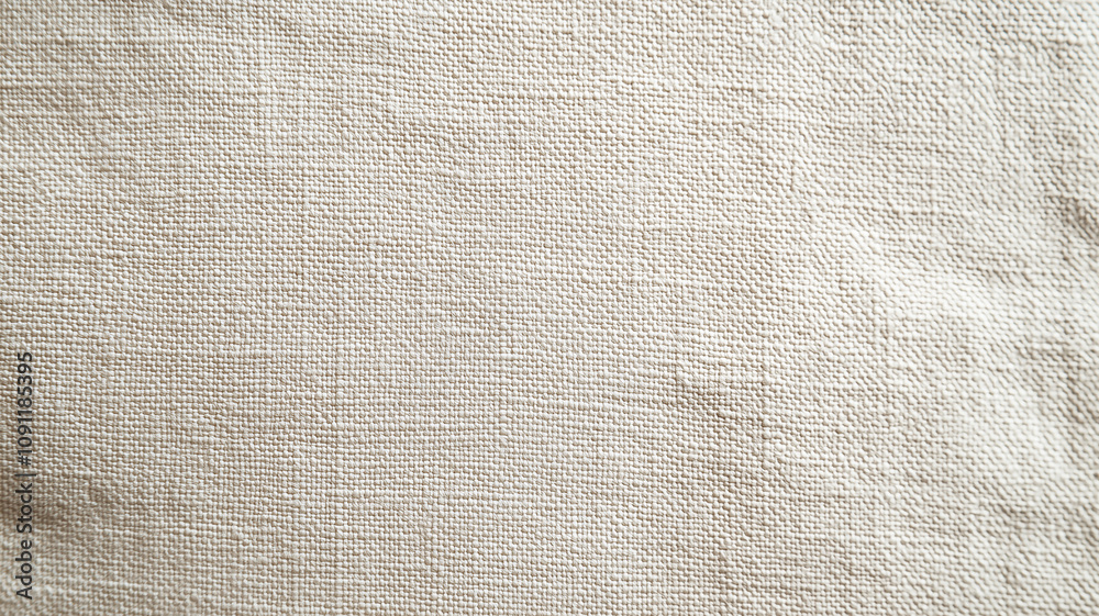 Poster close up view of textured canvas surface, showcasing its intricate weave and natural color. fabric d