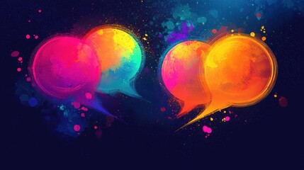 Fototapeta premium Colorful speech bubbles representing communication and dialogue in a vibrant artistic style, ideal for expressing ideas and discussions.