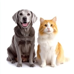 Fototapeta premium On a transparent background, a happy dog and cat are isolated