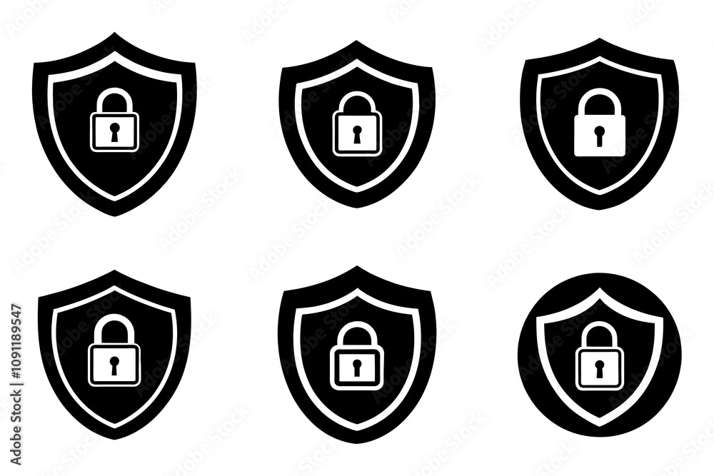 Wall mural A set of security outline icon set on white background