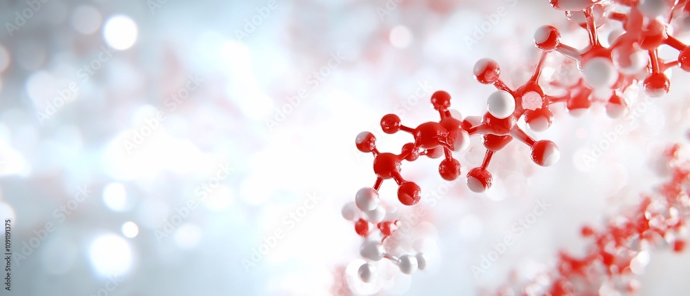 Wall mural Abstract 3D rendering of red and white molecules.