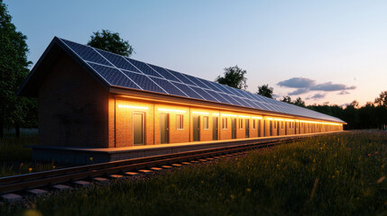 Obraz premium solar powered train station with modern design and warm lighting