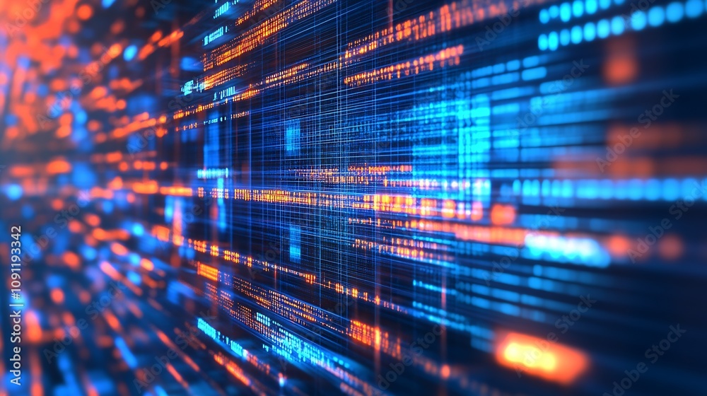 Poster innovative cyber data network in abstract blue and orange hues : generative ai