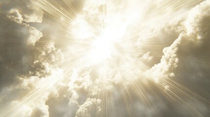Fototapeta premium A radiant burst of light shines through fluffy clouds, creating a heavenly atmosphere.