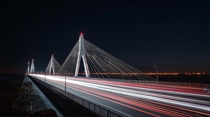 Obraz premium Night Bridge Traffic Light Trails Cityscape