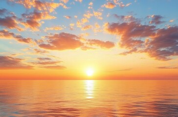 Fototapeta premium Stunning Sunset Over Calm Ocean with Vibrant Sky and Shimmering Water Reflection