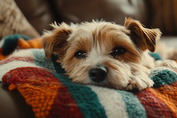 Yorkshire terrier puppy on the bed