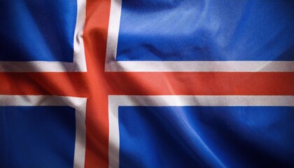 Fototapeta premium Vibrant Textured Icelandic Flag. Symbol of Nordic Heritage, Cultural Identity, and Natural Resilience for Use in Travel Media, Educational Projects, and Scandinavian Design Inspiration