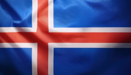 Fototapeta premium Vibrant Textured Icelandic Flag. Symbol of Nordic Heritage, Cultural Identity, and Natural Resilience for Use in Travel Media, Educational Projects, and Scandinavian Design Inspiration