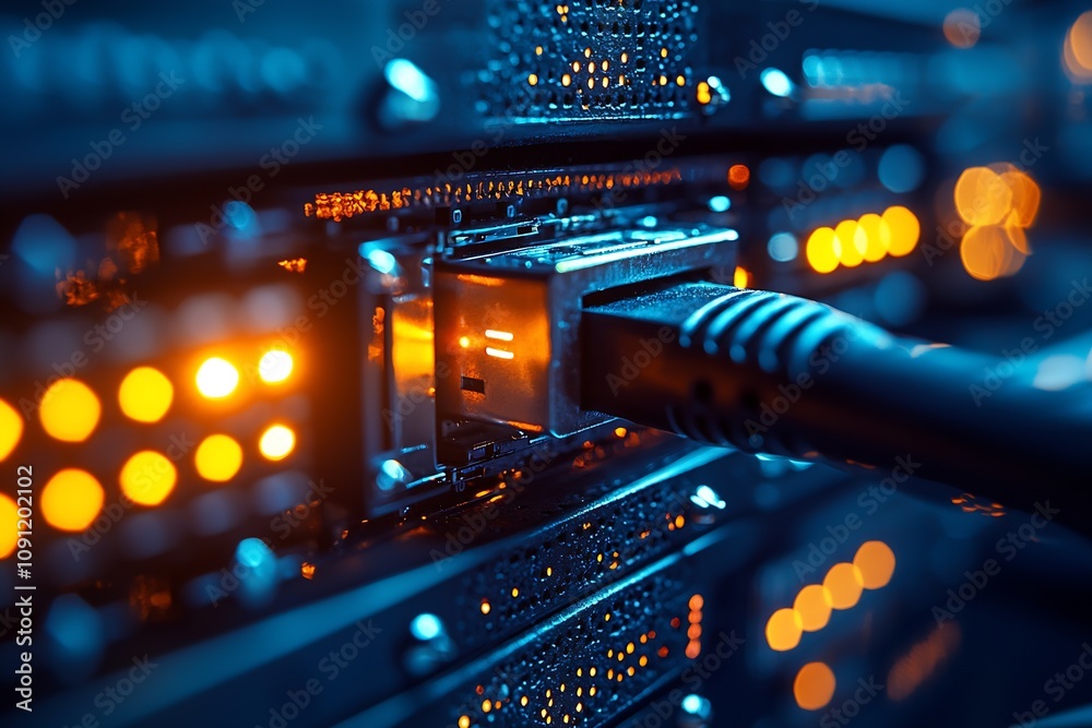 Poster Advanced Ethernet Cable Infrastructure in Server Room for Modern Data Networking Solutions : Generative AI