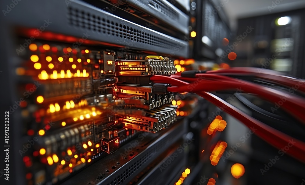 Aufkleber high-performance server technology with red fiber optic cables and illuminated components : generati