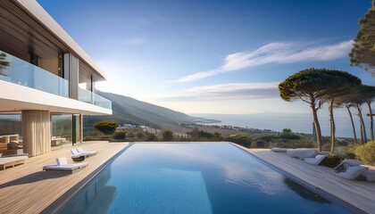 Fototapeta premium Modern Luxury Villa with Infinity Pool and Scenic Views