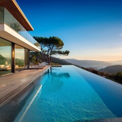Fototapeta premium Modern Luxury Villa with Infinity Pool and Scenic Views