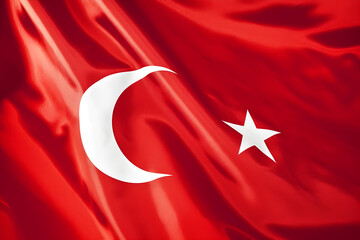 Obraz premium Turkish Flag Waving in the Wind Red Crescent and Star National Symbol Closeup