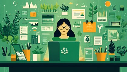 Digital art of a person at a desk with a laptop