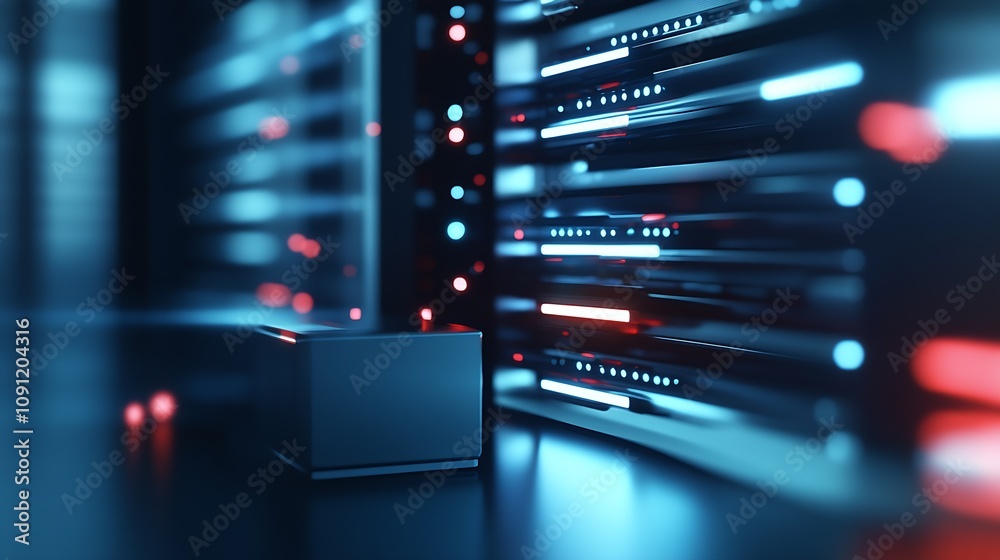 Fototapete futuristic data center with glowing servers and highlighted networking equipment : generative ai