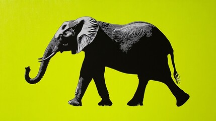 Obraz premium Graceful Elephant Silhouette on Vibrant Lime Green Background with Modern Gradient - Minimalist Wildlife Art