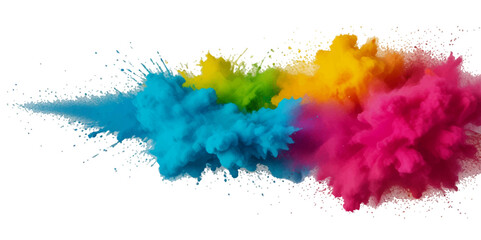 Fototapeta premium Colorful smoke rainbow painted fog festival background. Colorful rainbow paint color smoke cloud explosion isolated on transparent background.