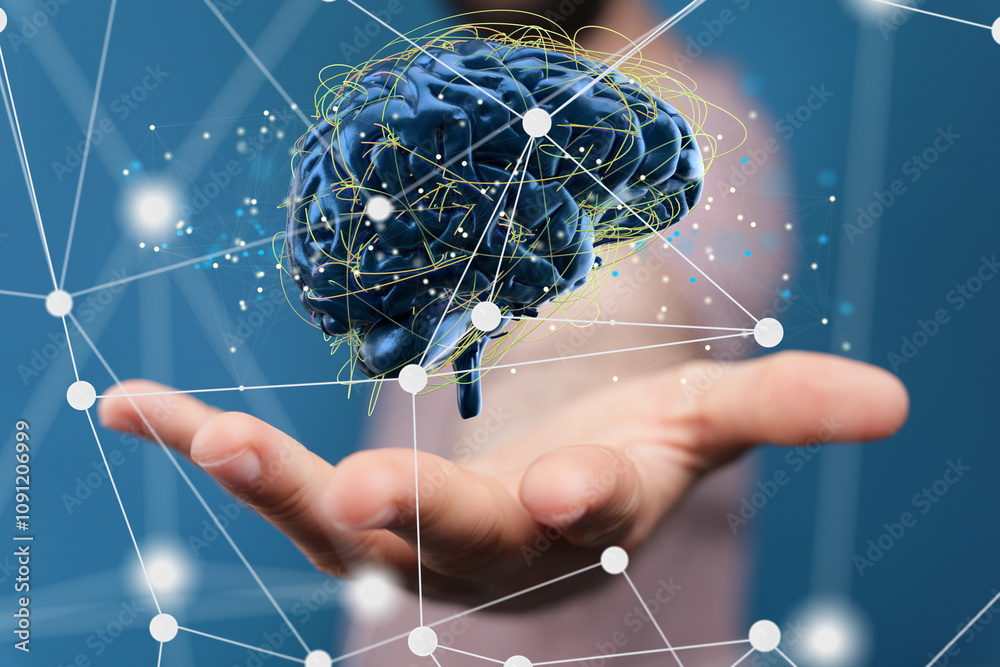 Poster Artificial intelligence. Technology web background. Virtual concept