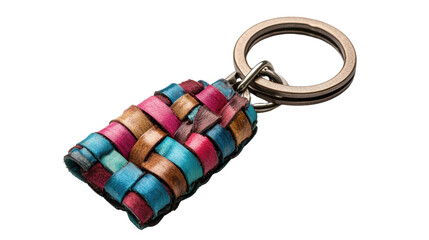 Colorful woven keychain on a white isolated background.