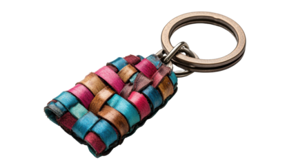 Colorful woven keychain on a white isolated background.